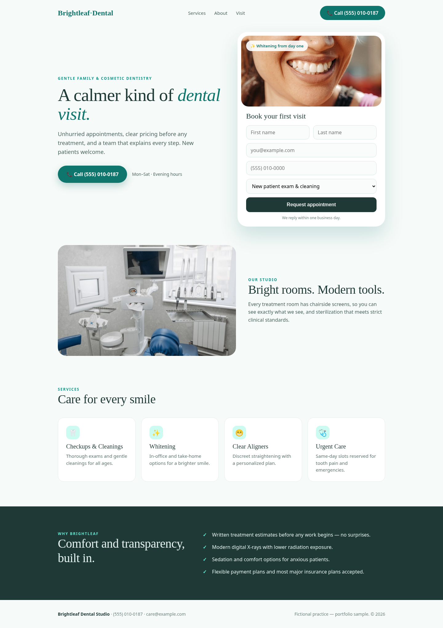 Brightleaf Dental demo website screenshot