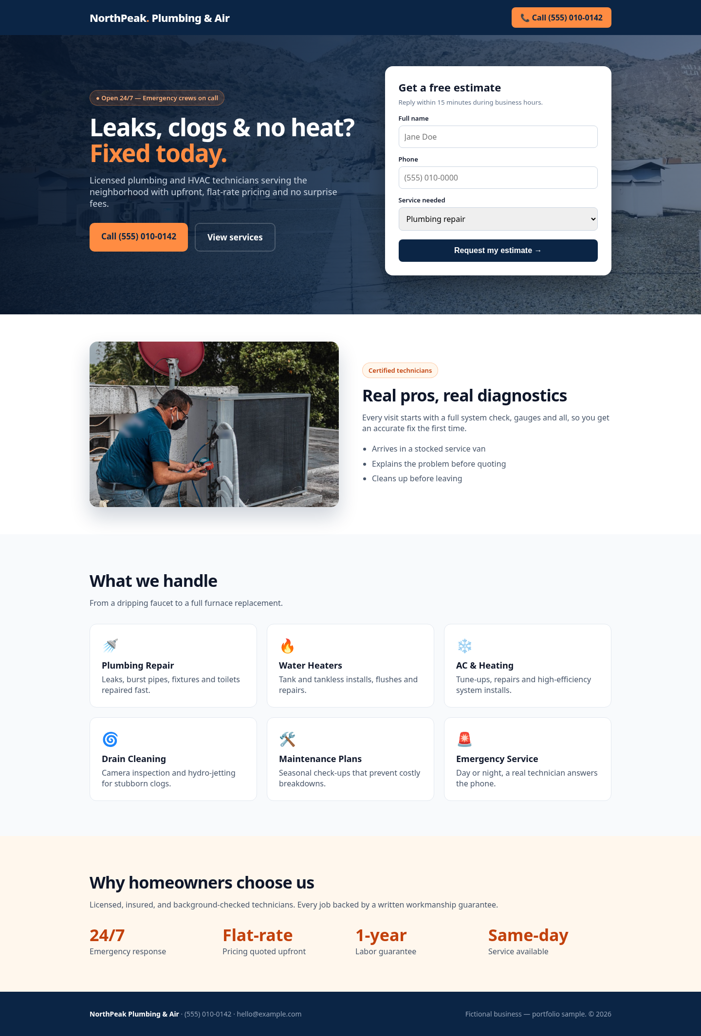 Northpeak Plumbing demo website screenshot